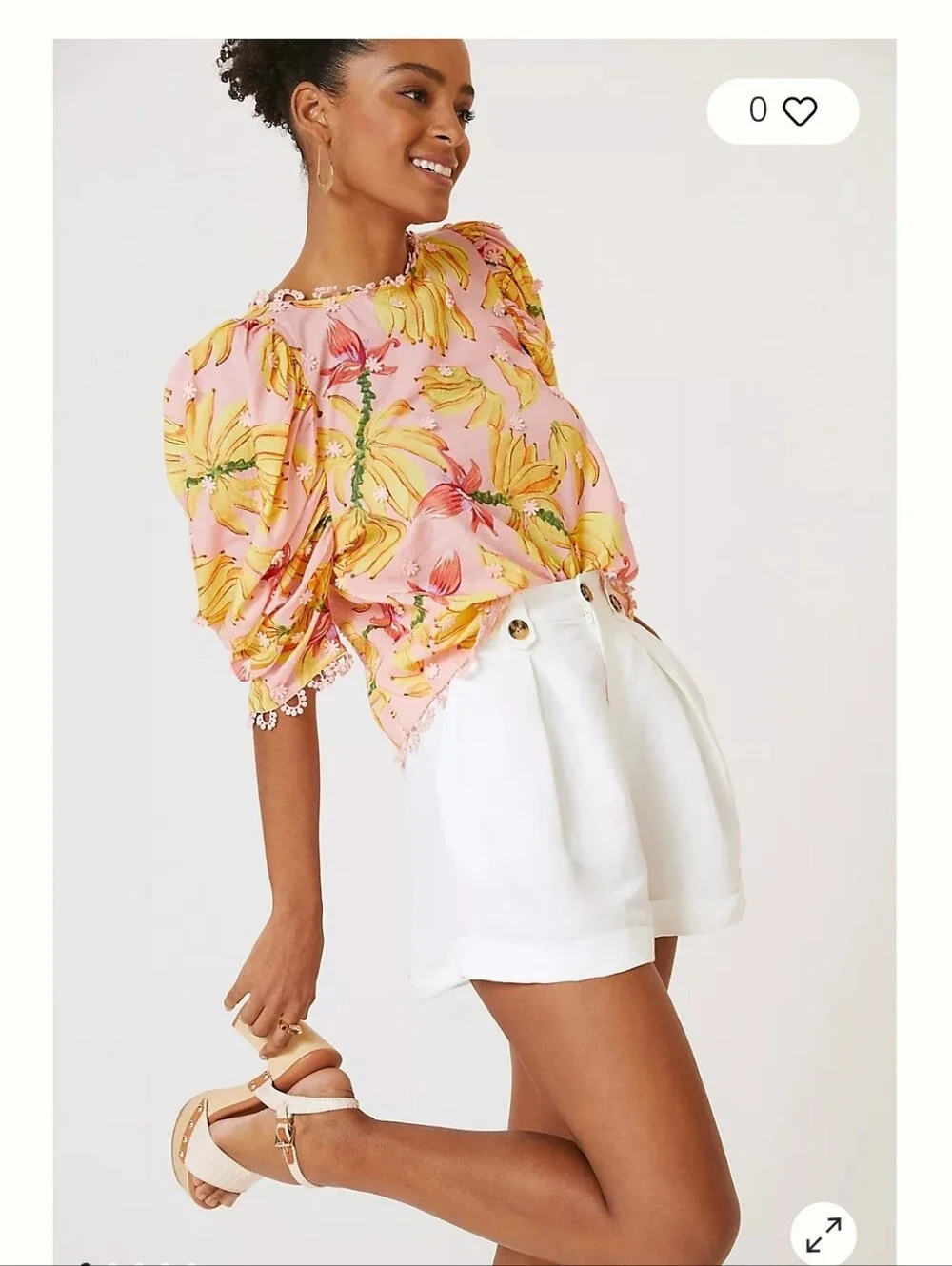 FARM Rio Pink Banana-Print Puff-Sleeve Blouse - XS - Picture 3 of 12